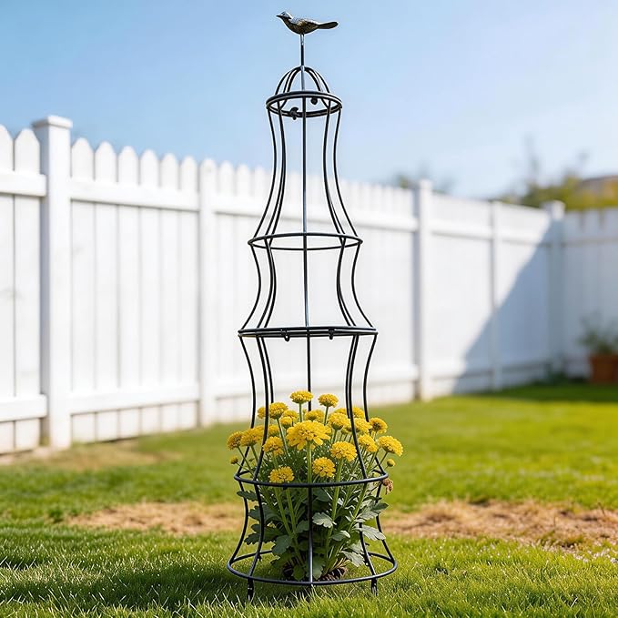 42 Inch Obelisk Trellis for Climbing Plants - Durable Metal Outdoor Support for Roses, Bougainvillea, Vines, and Potted Plants - Easy to Install Garden Decoration