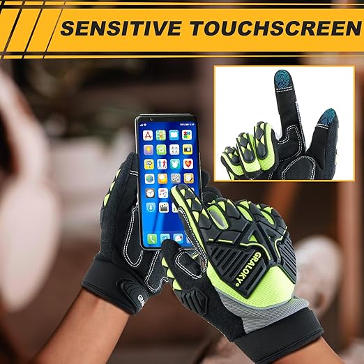 Safety Work Gloves Men Women, TPR Impact Gloves for Men Women, Anti-Vibration Gloves, Touch Screen Heavy Duty Work Glove for Gardening Construction Mechanic, Leather Tactical Glove, Medium