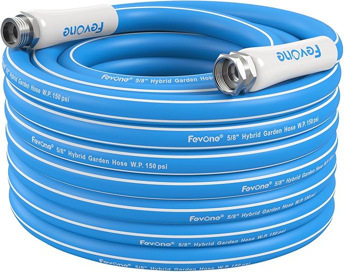 Fevone 50 foot Garden Hose Non-Kink, Flexible Water Hose, Drinking Water Safe Hose, 5/8 Inner Diameter Hose, 3/4 Aluminum Fittings