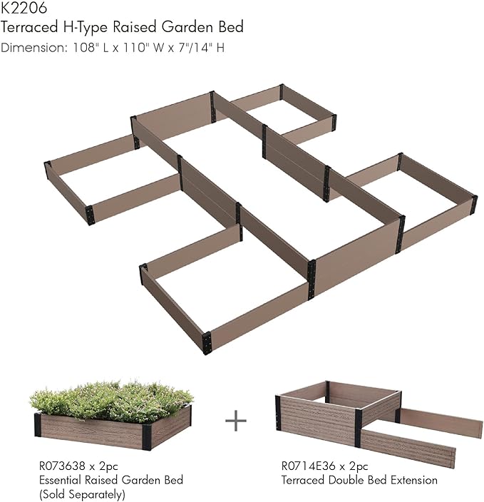 Everbloom Modular 36” Terraced Double Bed Extension (Only Used Raised Garden Bed R073638, R143638 or R0714D36)-Unlimited Possibilities for A Premium Garden Bed