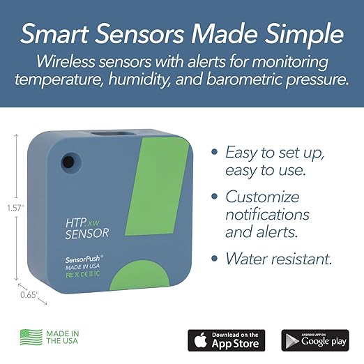 SensorPush HTP.xw Smart Temperature Sensor & Humidity Sensor - Thermometer, Barometer, & Hygrometer w/App Monitoring - Premium Heat Index, Barometric Pressure Gauge, Temperature and Humidity Monitor