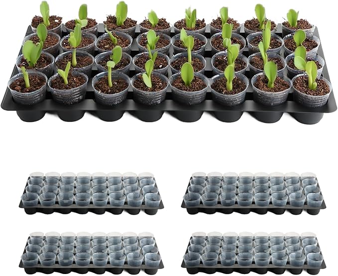 RooTrimmer 5-Pack 32 Cell Seedling Trays & 160 Pack 2" Soft Clear Nursery Pots -Thickened Durable Plant Starter Kit for Seed Germination (5 Sets)