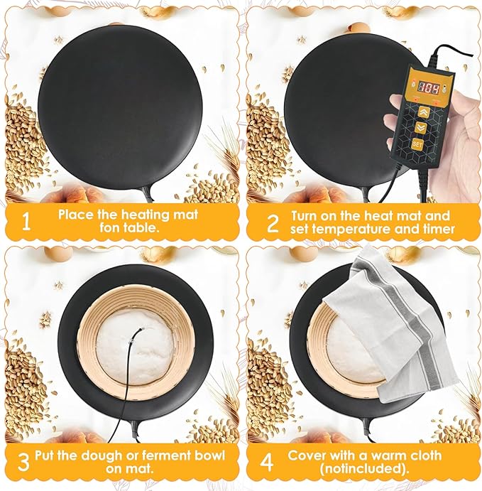 Brewing Heat Pad Sourdough Proofing Heat Mat with Temperature Controller Auto Off Timer for Home Beer Brewing Kombucha Yogurt Kefir Fermentation Sourdough Bread Proofing (With Controller, 2 Pack)