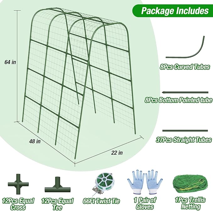 Cucumber Trellis for Raised Bed 48" L x 64" H, U-Shape 16mm Heavy-Duty Metal Garden Trellis for Climbing Plants Outdoor, Vegetable Arch Support Frame for Tomato Pea Zucchini Grape Flowers Vines