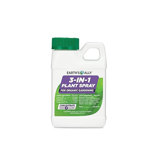Earth's Ally 3-in-1 Plant Spray 8 Oz Concentrate for Pests and Disease - Organic Insecticide, Fungicide, Miticide - OMRI Listed for Indoor Houseplants and Outdoor Garden - Safe for Bees, Kids, Pets