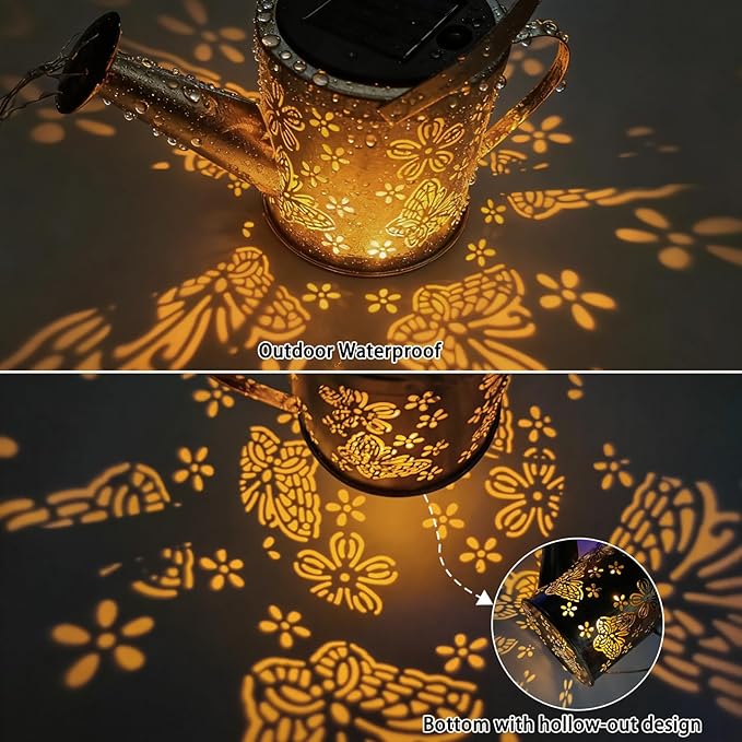 DDQ 2PC Metal Solar LED Watering Can Lights, Warm White LED Solar Lights for Backyard with Shepherd Hook, IP65 Waterproof Metal Garden Decor for Mom Family Holidays Gift