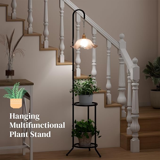 2-tier Hanging Plant Stand Indoor and Outdoor, Space-Saving Iron Plant Shelf, 3 Potted Flower Pot Stand ,Planter Holder for Bedroom Balcony Living Room Patio Garden(Hook Style)
