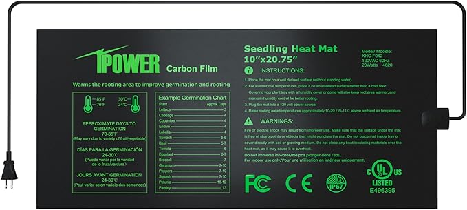 iPower 10" x 20.75" Seeding Heat Mat Upgraded Carbon Film Indoor Warm Waterproof Plant Germination Starting Pad, Black