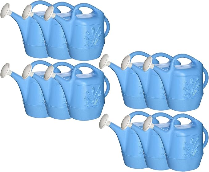 PMU 2 Gallon Watering Can - Garden Watering Can for Indoor & Outdoor Plants - Plastic Water Can with Detachable Sprinkler Head - Large Water Pot, Made in USA - Blue Pkg/12