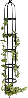 Evergreen Metal Garden Obelisk Trellis for Climbing Plants Outdoor Black | 7 Feet Adjustable | Indoor Plant Trellis for Potted Plants & Heavy Vines | Floral Pattern Arch Trellis