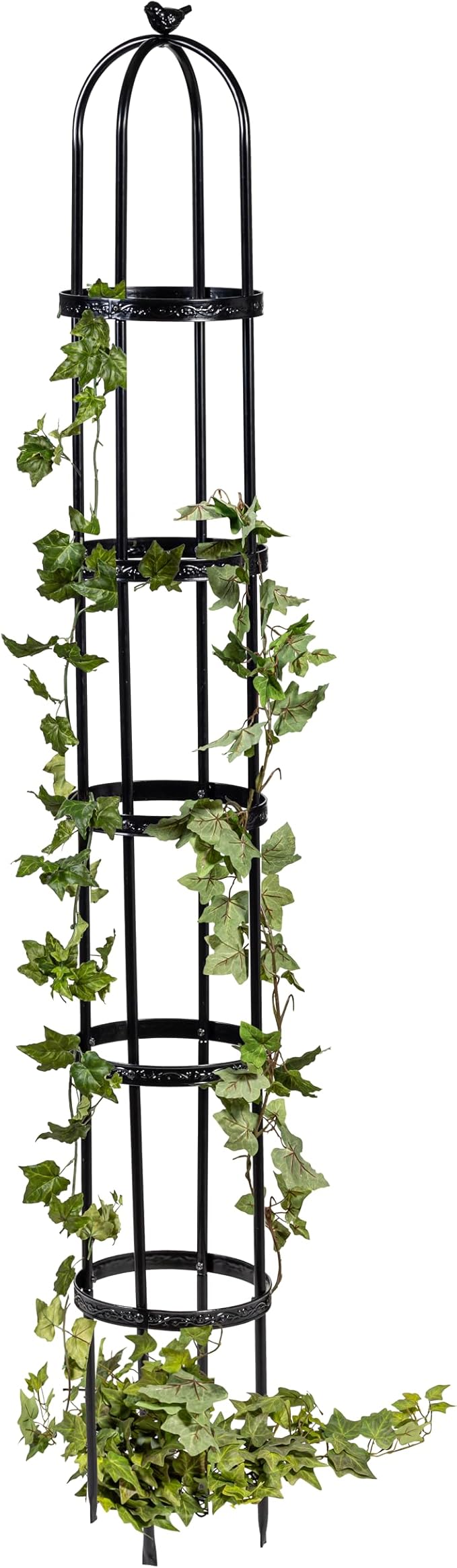 Evergreen Metal Garden Obelisk Trellis for Climbing Plants Outdoor Black | 7 Feet Adjustable | Indoor Plant Trellis for Potted Plants & Heavy Vines | Floral Pattern Arch Trellis