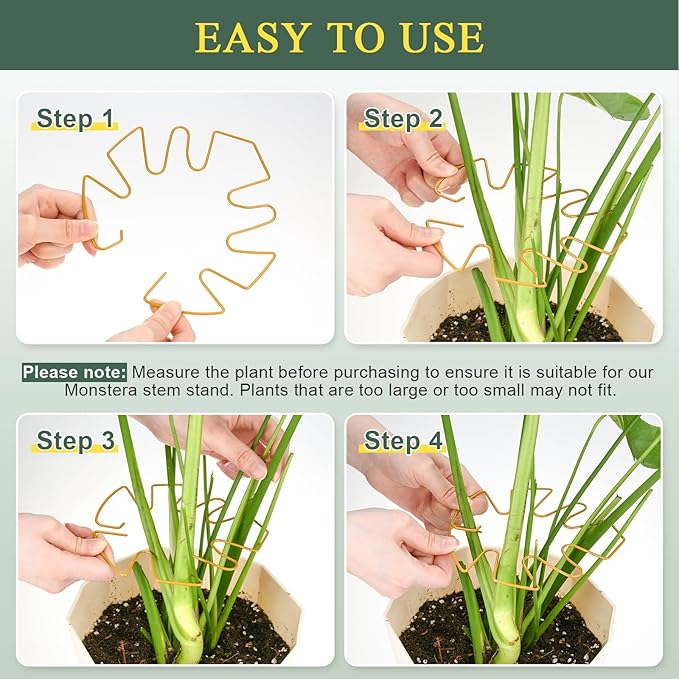 Plant Stem Support 2 Pack, Adjustable Metal Monstera Plant Support Small & Large, Unique Design Plant Supports for Indoor Plants Moss Pole Growth (Gold)