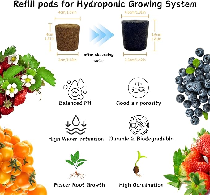 20pcs Grow Sponges, Seedless Replacement Seed Pods Compatible with Click and Grow Smart Garden, Refill Seed Starter pod for Hydroponics Growing System Supplies