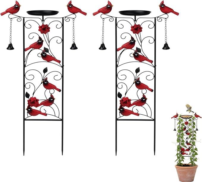 2 Pcs Cardinal Metal Garden Trellis for Climbing Plants 35" Bird Bath Plant Trellis Cardinal Decor Bird Feeder for Outside Garden Lawn Decorations Housewarming Christmas Memorial Gift Gardener