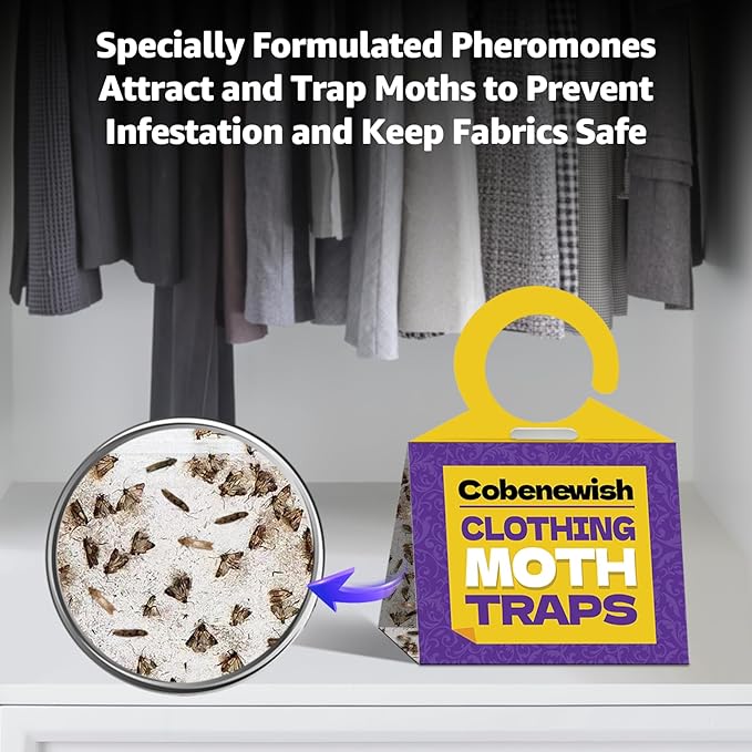 6 Pack Premium Clothes Moth Traps for House Indoor, Double Potent Pheromone Sticky Glue Moths Killer Repellent for Closet Organizers & Storage No Mothballs Odor Home Pest Control Trap