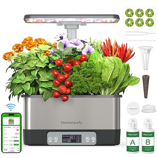 Hydroponics Growing System Kit, 8 Pods Smart Indoor Herb Garden with WiFi App Control, Seeds Pod Kit,LED Grow Light,Stainless Steel Herbs Planter for Lettuce,Basil,Gardening Gifts