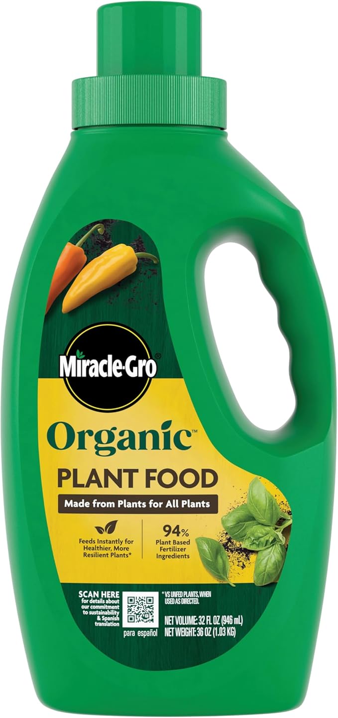Miracle-Gro Organic Plant Food - Use with Indoor or Outdoor Plants, Organic Liquid Fertilizer for Containers and In-Ground Gardens, OMRI Listed, 32 fl. oz.
