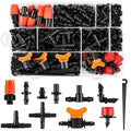 230 Pcs 1/4 Inch Drip Irrigation Fittings Kit, 1/4" Dripline Complete Barbed Connectors- Nozzles, Micro Drips, Nozzle Tees, Single Barbs, Couplers, Tees, Valves, Elbows, Plugs, Crosses, Stakes