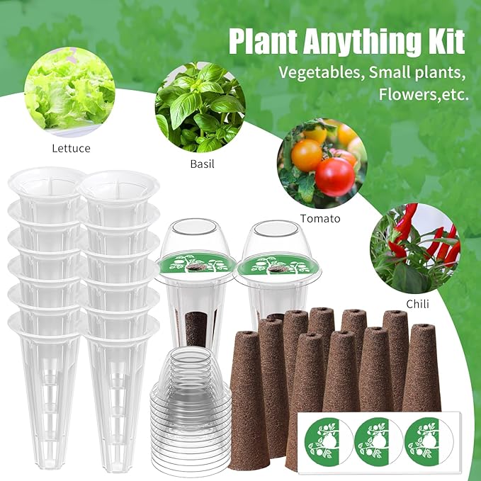 Seed Pod Kit Compatible with Aero Garden and All Brands - Grow Anything Kit for Indoor Garden Hydroponics Growing System with 24 Grow Sponges, 24 Pod Labels, 24 Plant Baskets Domes