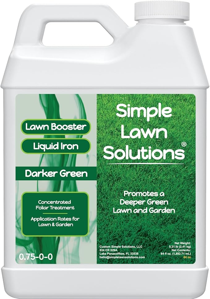 Simple Lawn Solutions - Liquid Iron Fertilizer Darker Green - Micronutrients - Concentrated Lawn Fertilizer for Turf Grass, Indoor Plants and Outdoor Garden - Half Gallon (64 Ounce)