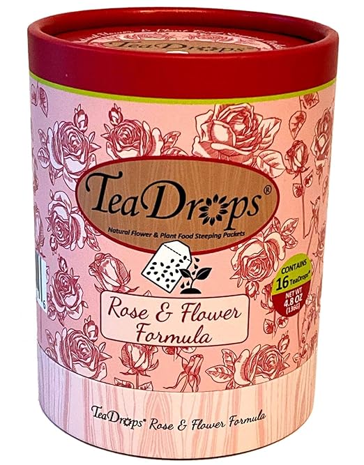 TeaDrops Bio Organic Rose Fertilizer – Makes Easy Liquid Flower Food (16 Count) Make up to 32 Gallons - Use in Watering Can - Premium Formula - Custom Made in USA