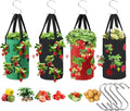 4 Pcs Hanging Strawberry Planter Bags 3 Gallon Upside Down Strawberry Planter and 4 Hooks, Sturdy Hanging Handle Thickened Breathable Felt Cloth for Herb Tomato Hot Peppers Vegetables (4Pcs 3Gal)