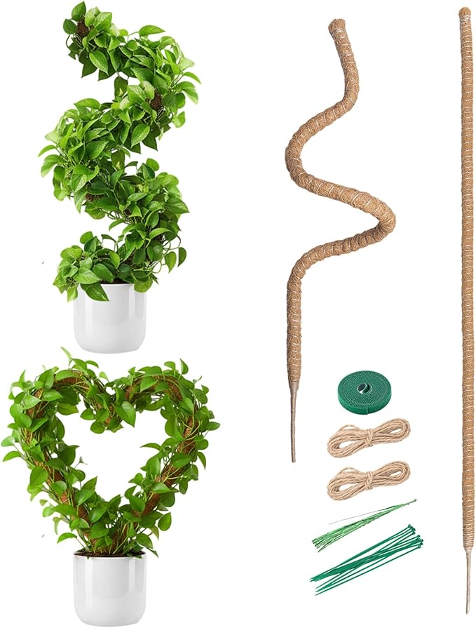 Mcbazel 2 Pack 63 Inch Bendable Moss Pole for Plants Monstera - Extra Tall 5.2ft Coco Coir Plant Support Stakes for Large Indoor Climbing Vines - Flexible Totem Stick Kit with Rope, Wire & Ties