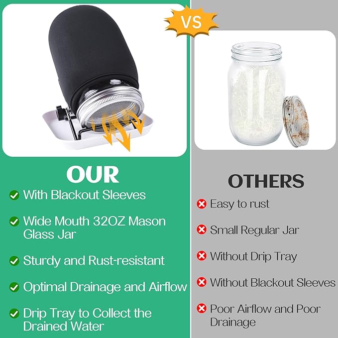 Kikerike Seed Sprouting Jar Kit with 1 Wide Mouth Mason Jars Bean Sprouts Growing Kit Microgreens Growing Jar with Mesh Screen Lids Sprouter Sprouts Maker for Growing Broccoli, Alfalfa, Mung Bean