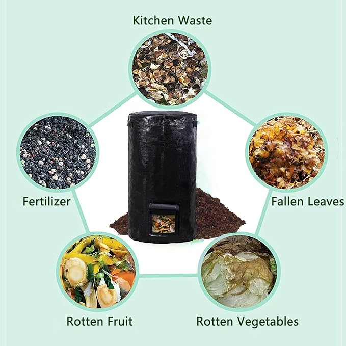 Compost Bin Bags 34 Gallon Garden Compost Bags Outdoor Reusable,Organic Waste Garden Yard Compost Bag Collapsible Leaf Lawn Bags Gardening Container (Black 4pcs)
