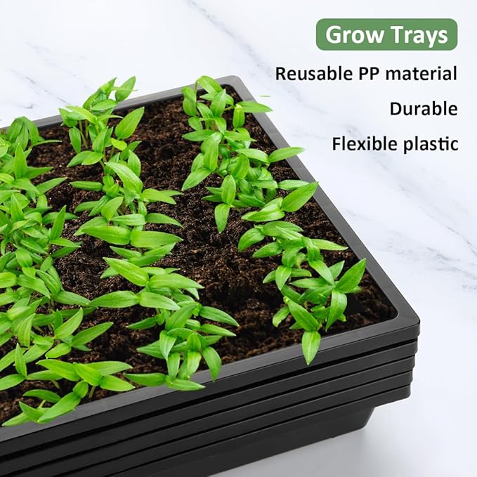 1020 Nursery Pot Trays 5 Pack, Plastic Flat Seed Starter Tray, Reusable Seedling Starting Tray for Holding and Carrying Plant Pots (Black)