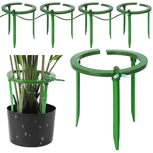 4 Sets Water Ring 3 Leg Support Drip Emitter Drip Ring with 1/8 Inch Barbed Inlet Fitting Removable Stakes for Grow Media Irrigation System Rain Watering Tree Plants, Green (9 Inch)