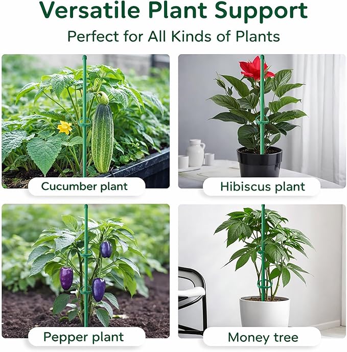 Plant Stakes 12 Inch, 12-Pack Stackable Plant Support Stakes with 12 Clips, Extendable Plant Holder Sticks for Tomato, Orchid, Monstera, Indoor Outdoor Plants (12)