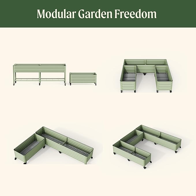 Vego garden Classic Rolling Garden Bed – 1.75' Mobile Metal Raised Garden Bed for Patio, Deck, Balcony – Deep Planting Space, Durable & Easy to Move (Pearl White, 1.75'X4')