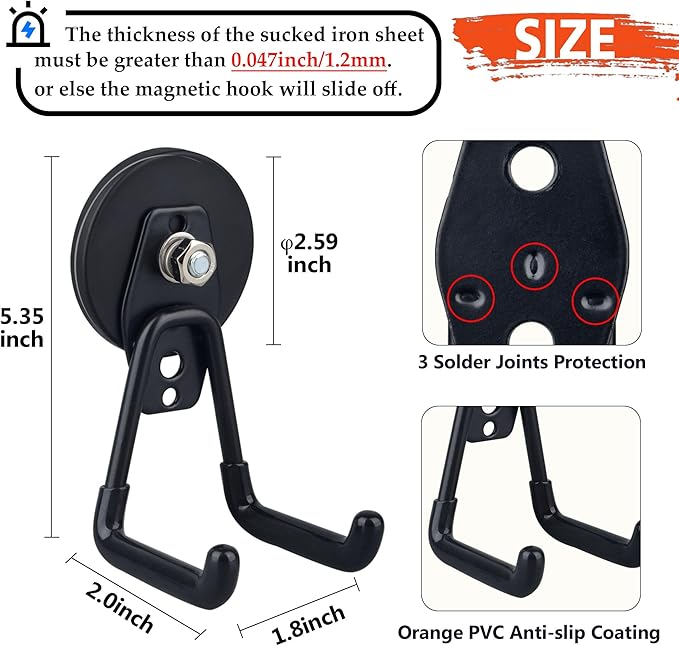 ULIBERMAGNET Heavy Duty Magnetic Garage Hooks,10 Pack Strong Large Magnet Hook for Power Drill,Garden Tools,Hose,Pegboard,Garage, Workshop,Magnetic Storage Hooks for Indoor Outdoor Hanging(Black)