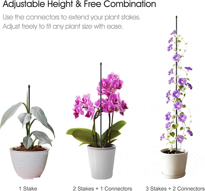 Plant Stakes for Indoor Plants, RIFNY 14 Inch Plant Support Stakes with Clips, Tall Adjustable Plant Sticks for Indoor Monstera Tomato Orchid Potted Plants Flower (16 PCS, Black)