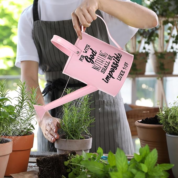 1. 6l Christian Galvanized Metal Watering Can with Inspirational Bible Verses Small Christian Religious Gardening Can Church Gift for Women for Outdoor House Indoor Plants(Pink,1.6 L)