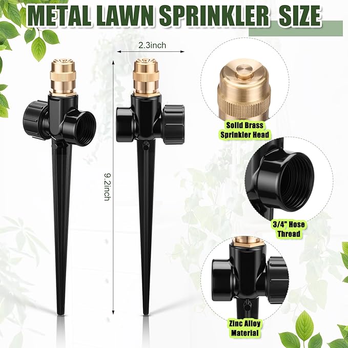 Tioncy 4 Pack Metal Lawn Sprinkler Automatic Garden Water Sprinkler on Spike Base 360 Degree Rotation with Adjustable Brass Nozzle for Lawn Garden Yard(Black)