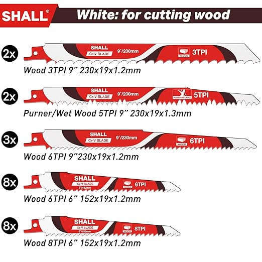 Shall Reciprocating Saw Blades (34pcs) Carbide Steel Replacement Saw Blade Kit for Tree Pruning, for Wood, Metal and Plastic, with Storage Bag