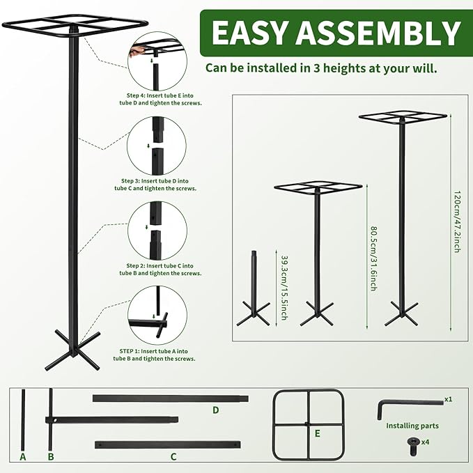 1 Pcs Heavy Duty Dragon Fruit Trellis 12"x12"x50", Adjustable Metal Dragon Plant Support Stand, Durable Vertical Trellis for Climbing Plants, No-Hammer Assembly for Outdoor Garden(Square)