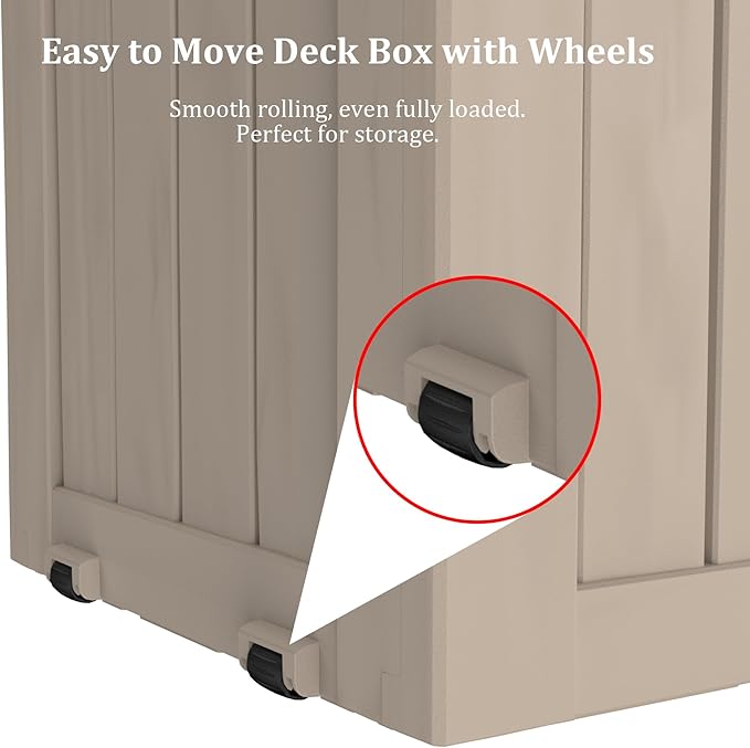 Outdoor Storage Box Waterproof with Wheels, 76 Gallon Lockable Resin Deck Box Patio Storage Bin for Pool Accessories Cushion Furniture, Garden Tools, UV-Resistant Outside Delivery Grey