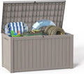 200 Gallon Outdoor Storage Deck Box Waterproof Resin Lockable Outside Bench Porch Patio Furniture Pool Float Garden Tool Cushion UV Resistant Bin Beige