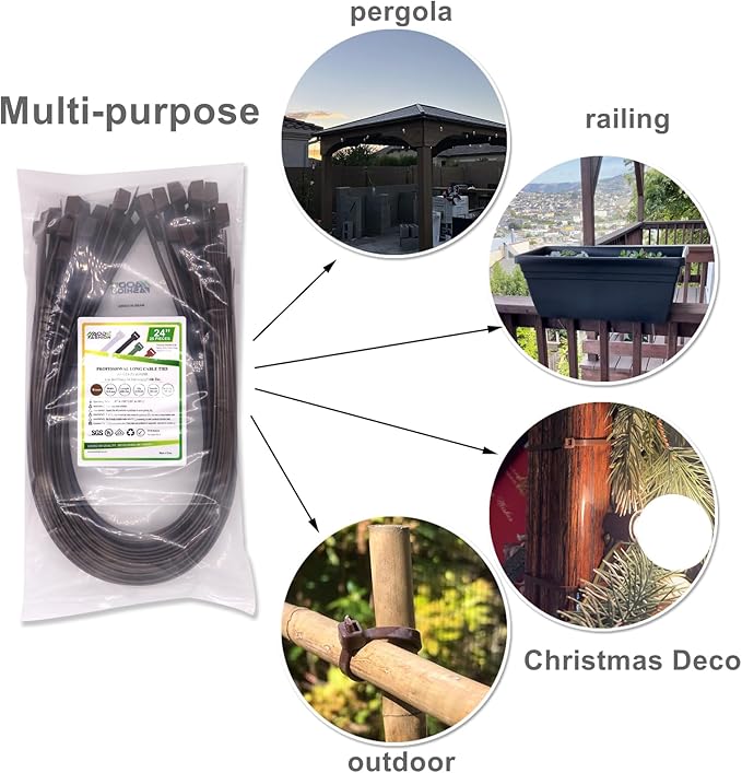 Cable Ties 24 Inch, Brown Zip Ties 25 Pieces, Thick 0.47 inch 250 Pounds Strength, Heavy Duty Outdoor Plastic Ties for Indoor Plants, Garden, Home (24inch, Brown Color, 25 pcs)