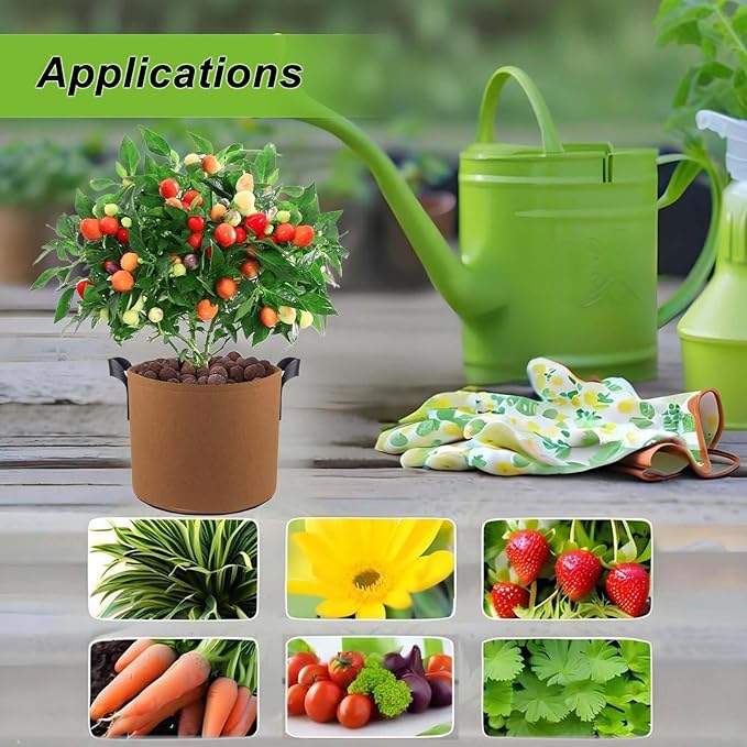 3 Gallon Breathable Fabric Grow Bags 5pcs Set Brown Reusable Planter Pots with Handles for Outdoor Gardening Vegetables Flowers Herbs Tomato Strawberry Raised Bed Plant Container Aeration