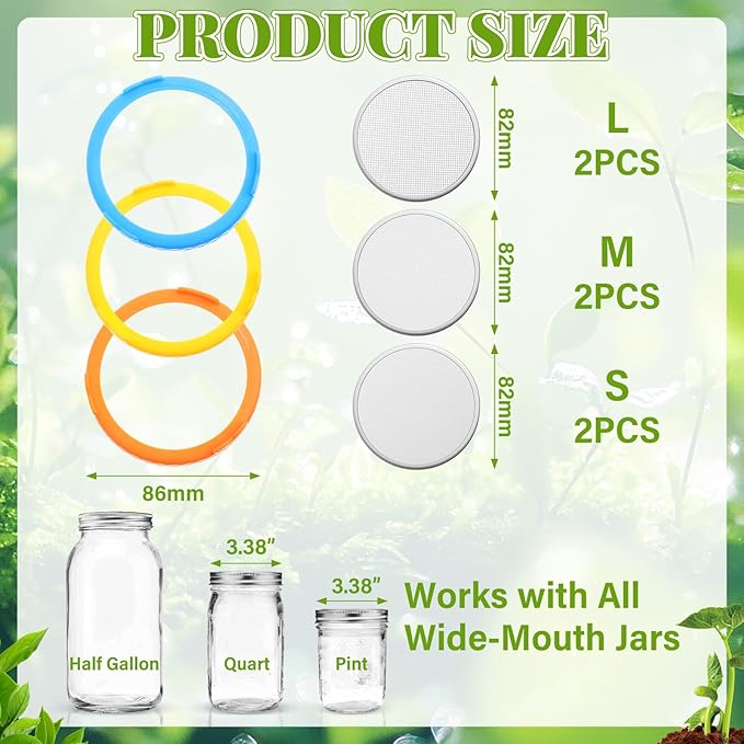 3 Set Sprouting Growing Lids for Wide Mouth Mason Jars,Sprouting Lids with 3 different orifice sizes,Alfalfa & Mung Bean Sprouts Grow Kit,L,M,S Strainer mesh(Plastic,Classic)