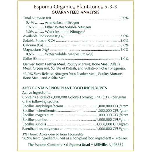 Espoma Organic Plant-Tone 5-3-3 Natural & Organic All Purpose Plant Food; 4 lb. Bag; The Original Organic Fertilizer for All Flowers, Vegetables, Trees, and Shrubs. Pack of 3
