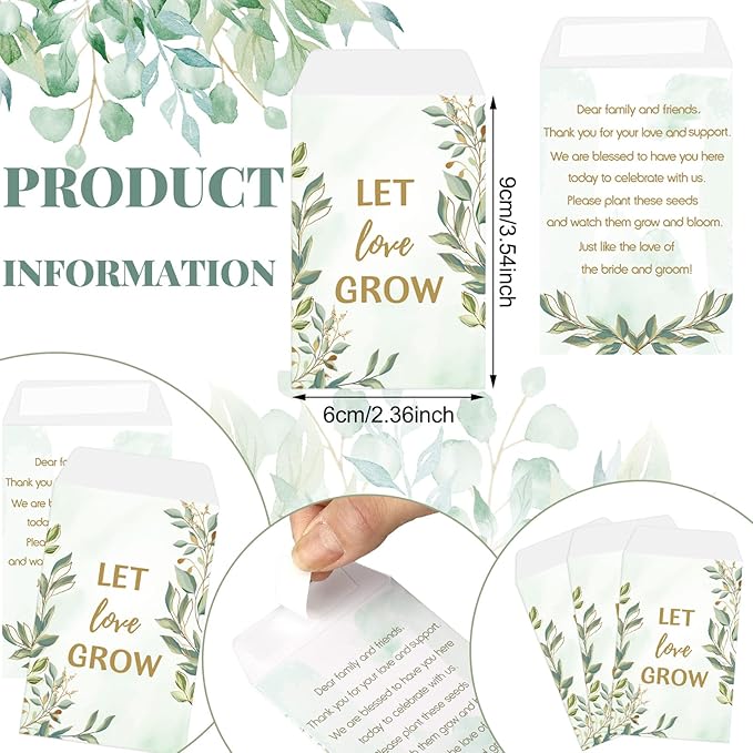 Ctosree 50 Sets Let Love Grow Wedding Favors for Guests Include Self Adhesive Seed Packets (Seed Not Include) White Flowerpot Thank You Tags and Organza Gift Bags for Bridal Shower Wedding Party Favor