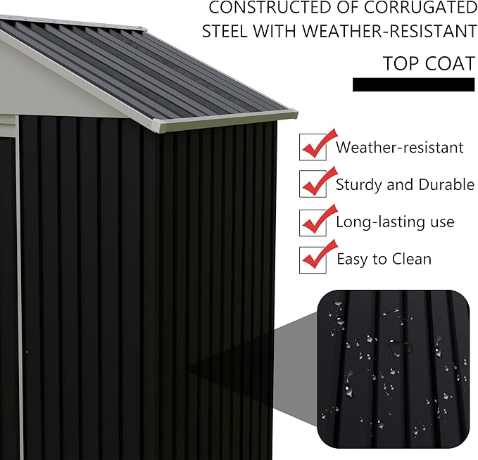 6'x4' Outdoor Storage Shed with External Rack and Shelves, Heavy Duty Metal 2-in-1 Garden Tool Buliding Shed with 1.3'x3.7' Open Side Storage Area for Bike, Lawn, Patio, Backyard