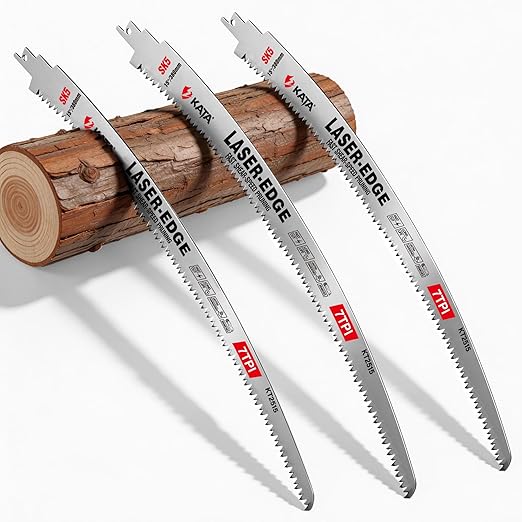 KATA Wood Pruning Reciprocating Saw Blades 15 Inch, Arc Edge SK5 Japanese Teeth Pruning Saw Blade for Cordless Saw, 7TPI Fleam Ground Teeth Curved Blades for Tree Trimming, Wood Cutting, 3-Pack