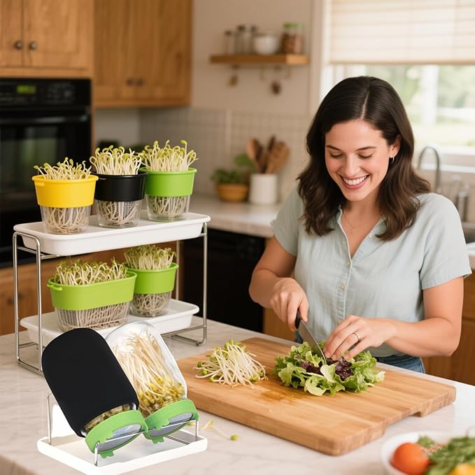 Lulonpon Sprouting Kit, 2 Sprouting Jar Kits, Wide Mouth Quart Mason Jars with Stainless Steel Screen Sprout Lids,1000ml Sprouts Growing Kit, Seed Sprouter Set for Growing Broccoli, Bean, Alfalfa ﻿