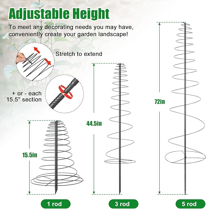 2 Pack Spiral Frame Garden Trellis for Climbing Plants Outdoor - 12-72" Adjustable Heavy Duty Metal Support for Pole Beans,Snap Peas,Tomatoes,Cucumbers,Anti-Tip Plant Tower for Raised Beds, Backyard